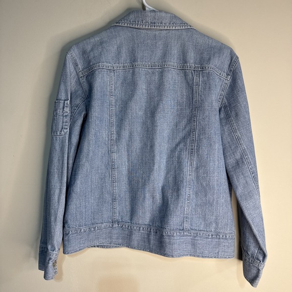 Chicos Jean Jacket Womens Size 1 Button Light Blue  Denim Jacket Size M - Picture 7 of 14